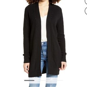 BP Black Women Open Stitch Open front Dropped Shoulder Cardigan, Size Small